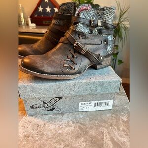 Freebird by Steven Brown Leather Ankle Booties with Snake-Print Collar